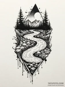 Rainstone beneath spectral river, tattoo line... - эскиз тату (№1751681533_0, 05.07.2025 02:12) — Tatufoto.com