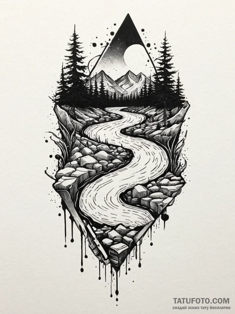 Rainstone beneath spectral river, tattoo line... - эскиз тату (№1751681533_0, 05.07.2025 02:12) — Tatufoto.com