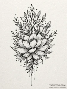 Opal roots beneath frozen bloom, tattoo line... - эскиз тату (№1751681618_0, 05.07.2025 02:13) — Tatufoto.com