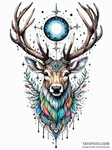 Angelic stag crowned by lunar light, tattoo l... - эскиз тату (№1751681786_0, 05.07.2025 02:16) — Tatufoto.com