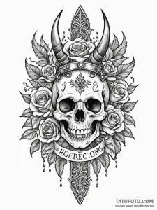 Horned dagger crowned in bone, tattoo flash s... - эскиз тату (№1751682122_0, 05.07.2025 02:22) — Tatufoto.com