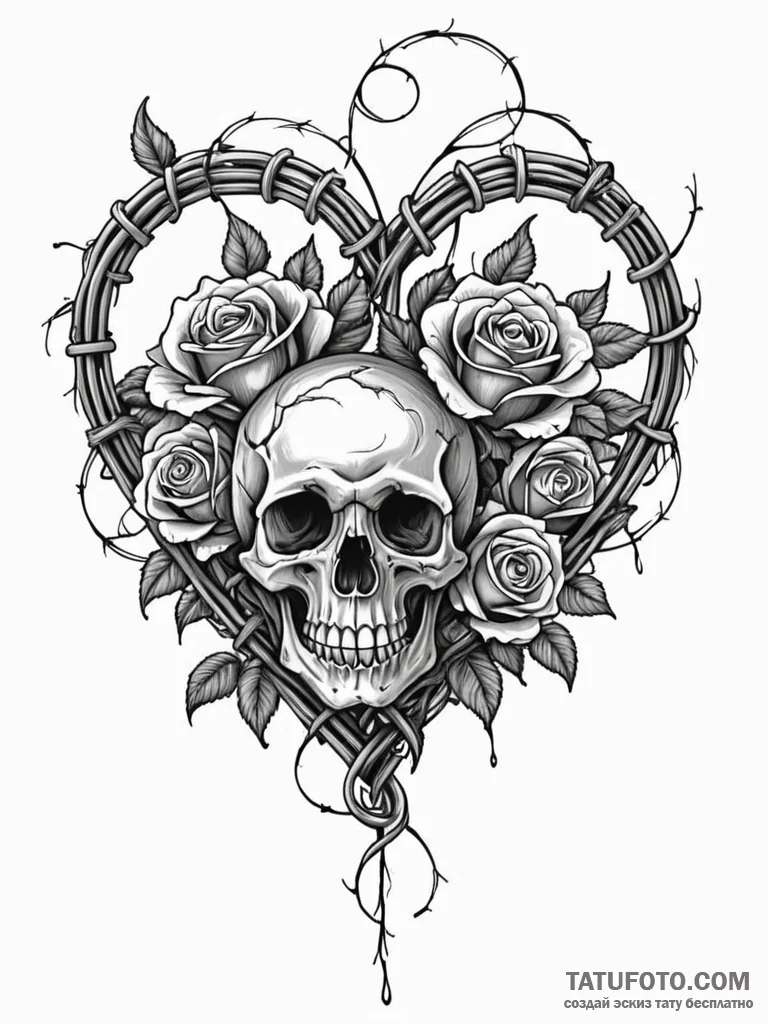 A detailed barbed wire heart, contrasting,, t… — эскиз тату (№1751682376_0, 05.07.2025 02:26) — Tatufoto.com