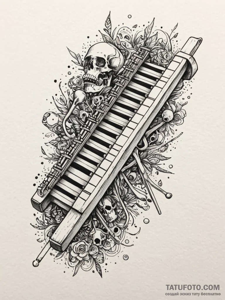 Xylophone made of polished human bones, ink i... - эскиз тату (№1751682722_0, 05.07.2025 02:32) — Tatufoto.com