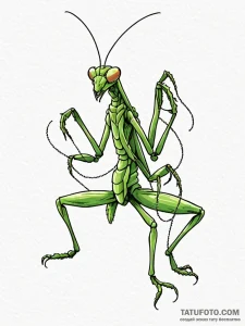 A praying mantis in a martial arts pose, tatt... - эскиз тату (№1751682978_0, 05.07.2025 02:36) — Tatufoto.com