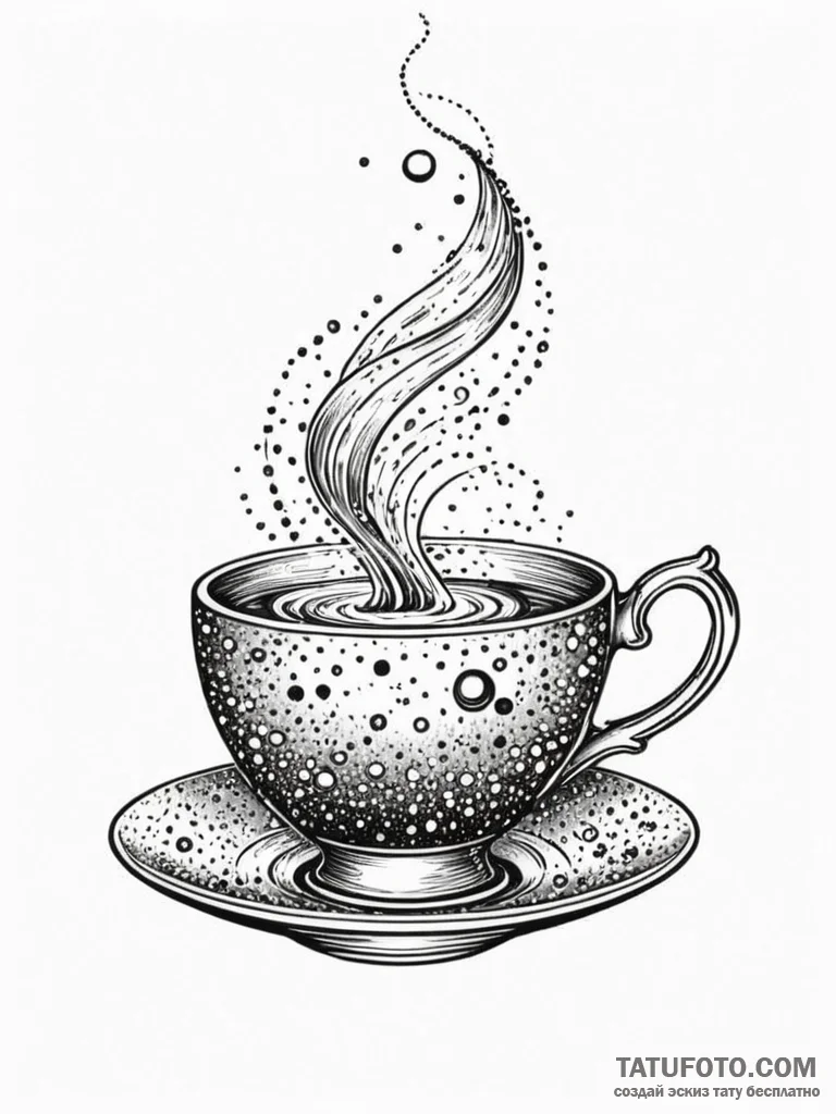 Galaxy swirling within a glass teacup, tattoo... - эскиз тату (№1751683062_0, 05.07.2025 02:37) — Tatufoto.com