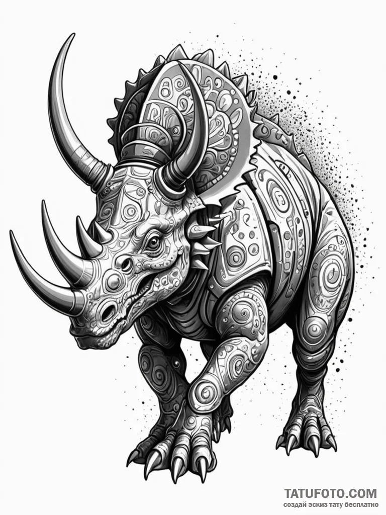 Triceratops with armored, cybernetic plates,... - эскиз тату (№1751683839_0, 05.07.2025 02:50) — Tatufoto.com