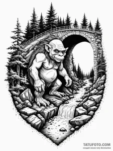 Troll under a bridge, artistic tattoo sketch,... - эскиз тату (№1751683924_0, 05.07.2025 02:52) — Tatufoto.com