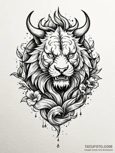 Astral lion crowned with stars, ink illustrat... - эскиз тату (№1751684265_0, 05.07.2025 02:57) — Tatufoto.com