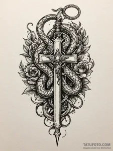 Pistol barrel entwined with serpents, tattoo... - эскиз тату (№1751684350_0, 05.07.2025 02:59) — Tatufoto.com
