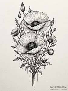 Poppy flowers blooming from bones, tattoo ske... - эскиз тату (№1751684522_0, 05.07.2025 03:02) — Tatufoto.com