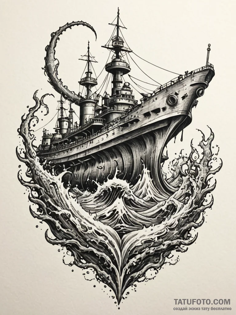 Abyssal leviathan with armor plates of sunken... - эскиз тату (№1751684608_0, 05.07.2025 03:03) — Tatufoto.com