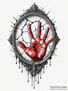 Clawed hand emerging from a cracked mirror, i... - эскиз тату (№1751684779_0, 05.07.2025 03:06) — Tatufoto.com
