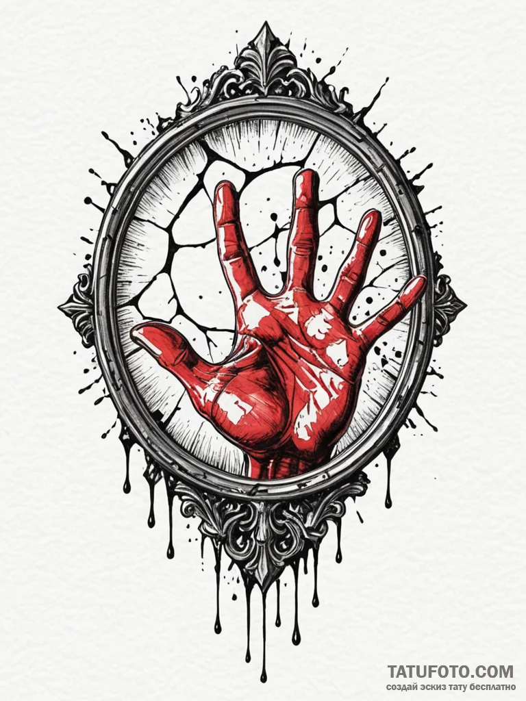 Clawed hand emerging from a cracked mirror, i... - эскиз тату (№1751684779_0, 05.07.2025 03:06) — Tatufoto.com