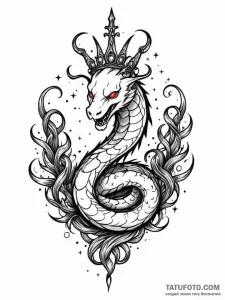 Ghost serpent crowned with stars, tattoo flas... - эскиз тату (№1751684864_0, 05.07.2025 03:07) — Tatufoto.com