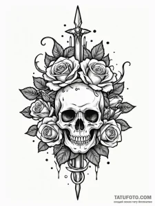 Haunted blade crowned in bone, ink illustrati... - эскиз тату (№1751685038_0, 05.07.2025 03:10) — Tatufoto.com
