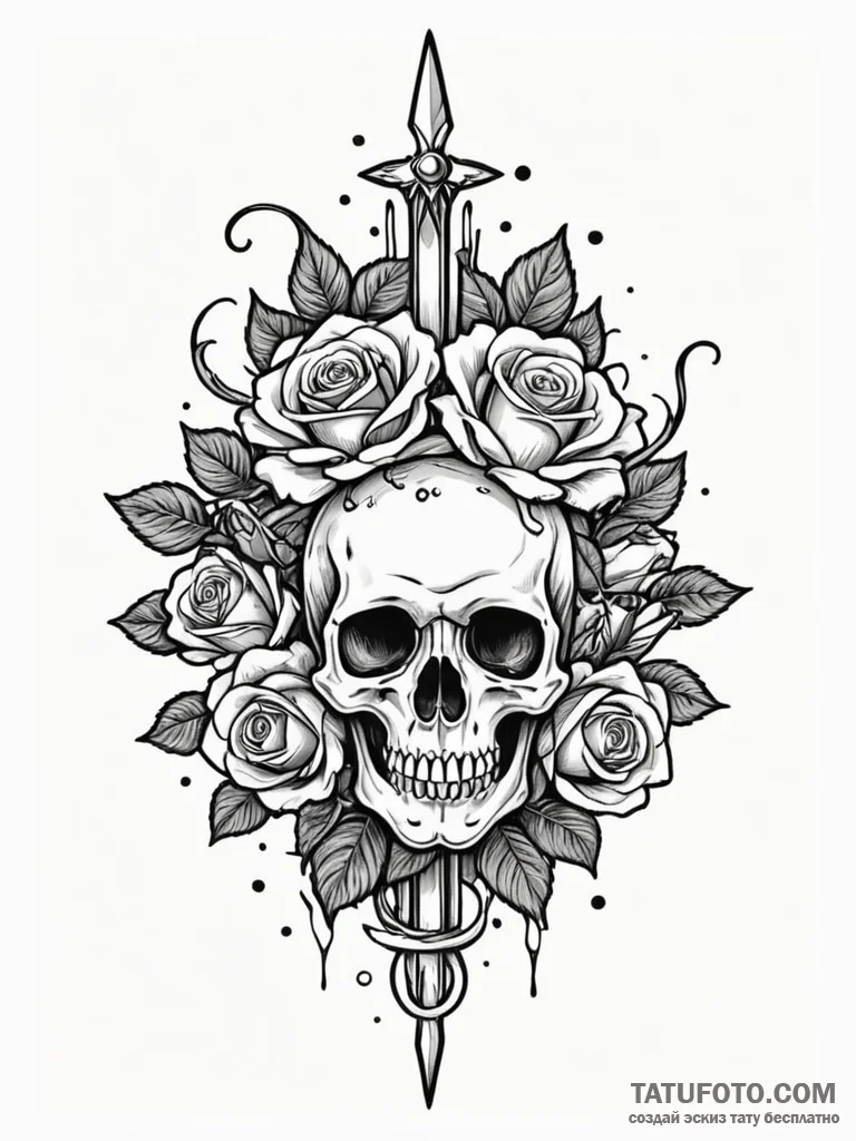 Haunted blade crowned in bone, ink illustrati… — эскиз тату (№1751685038_0, 05.07.2025 03:10) — Tatufoto.com