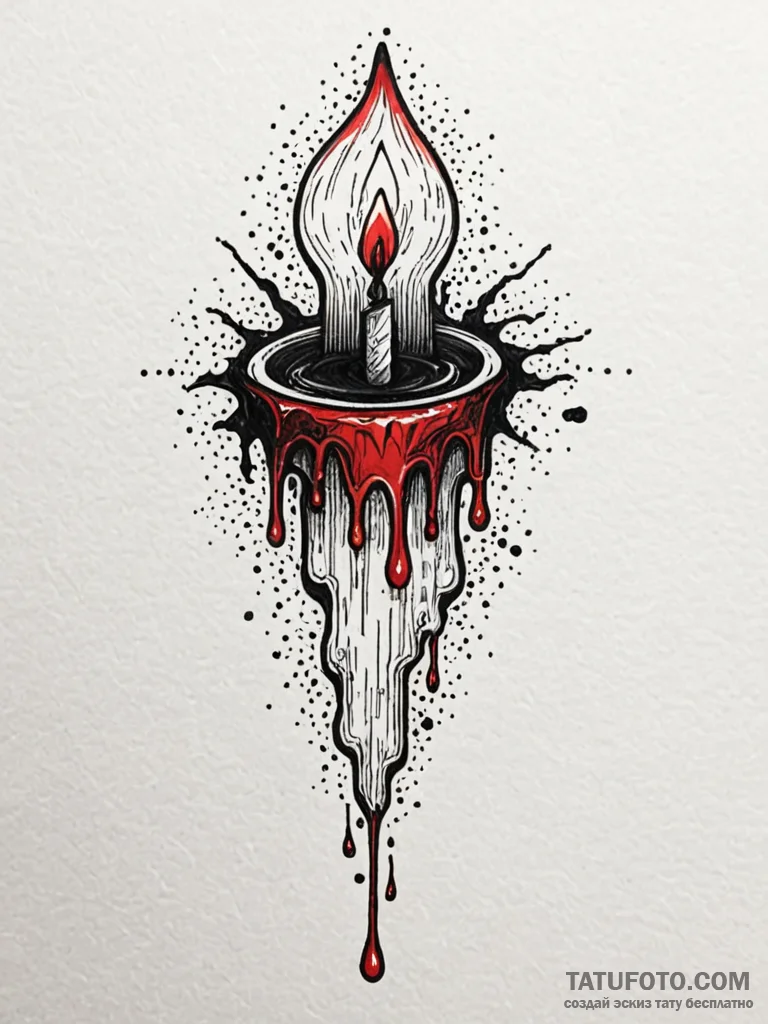 Blood candle melting upward, tattoo flash she... - эскиз тату (№1751685125_0, 05.07.2025 03:12) — Tatufoto.com