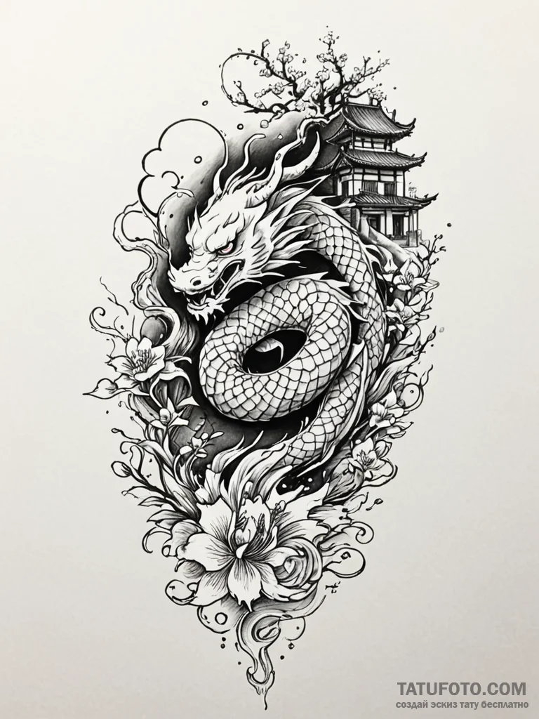Apocalyptic tree growing through buildings, t... - эскиз тату (№1751685210_0, 05.07.2025 03:13) — Tatufoto.com