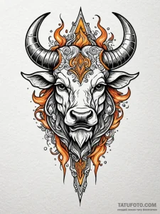 Minotaur blade beneath burning sky, tattoo dr... - эскиз тату (№1751685656_0, 05.07.2025 03:20) — Tatufoto.com