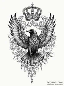 Angelic raven with crown, tattoo sketch desig... - эскиз тату (№1751685995_0, 05.07.2025 03:26) — Tatufoto.com