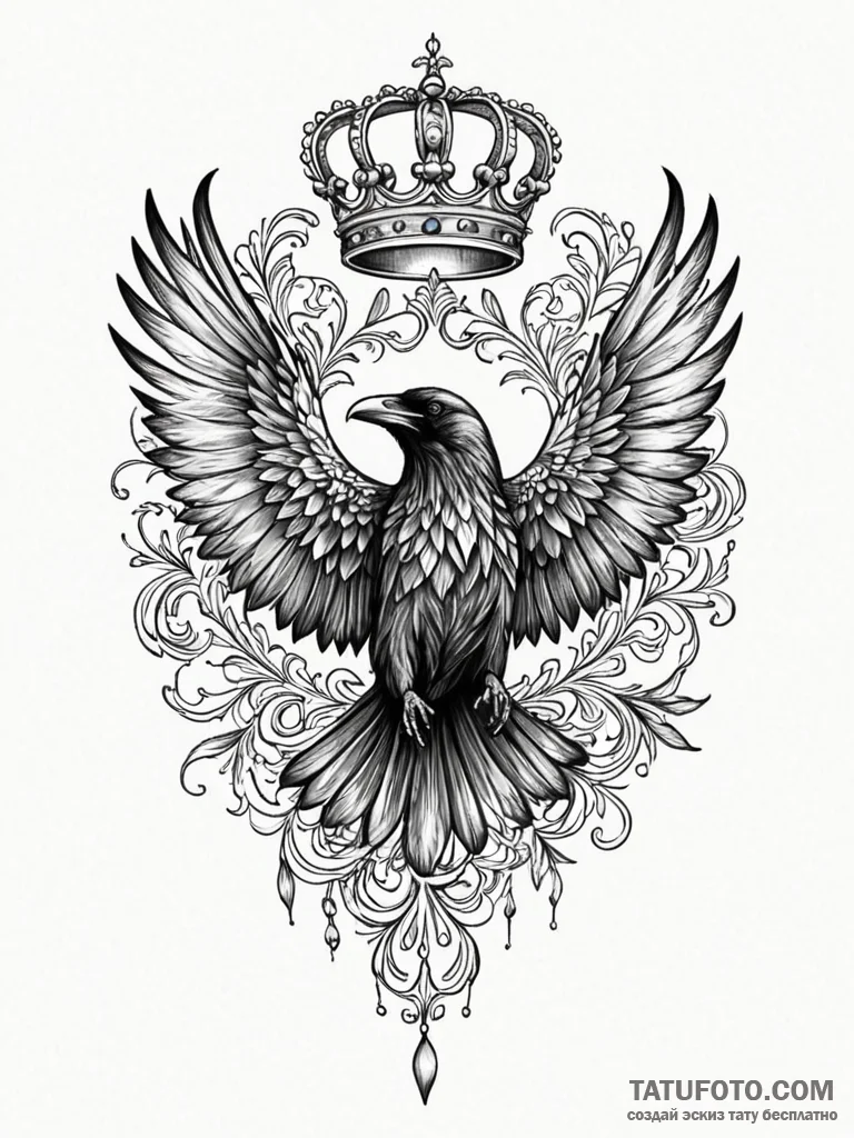 Angelic raven with crown, tattoo sketch desig… — эскиз тату (№1751685995_0, 05.07.2025 03:26) — Tatufoto.com