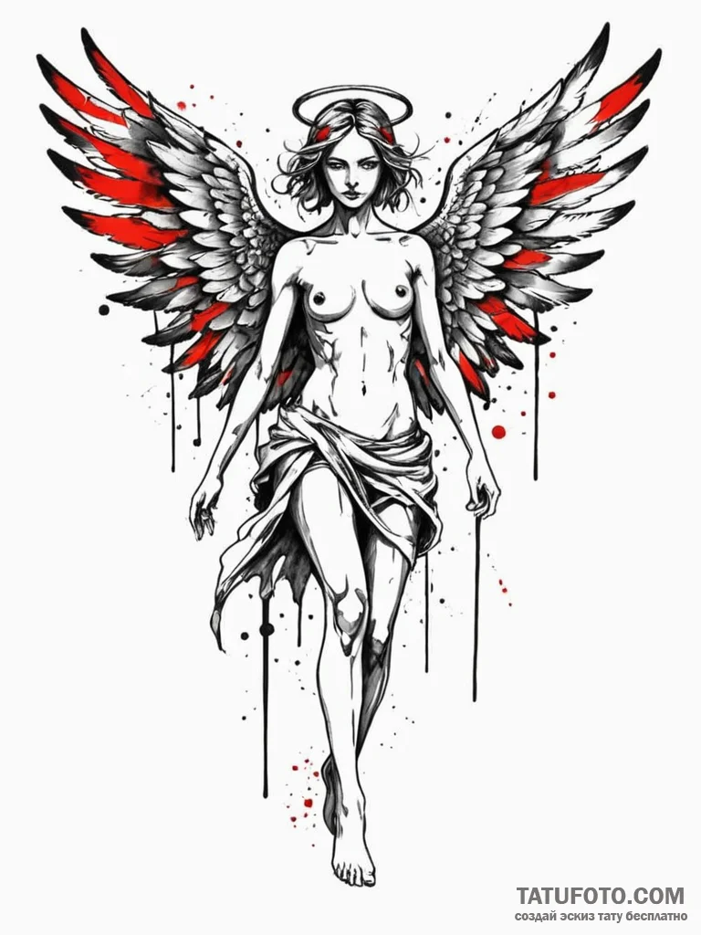 Angel warrior with tattered wings, tattoo dra… — эскиз тату (№1751686165_0, 05.07.2025 03:29) — Tatufoto.com