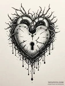 Heart-shaped padlock with a key made of thorn... - эскиз тату (№1751686250_0, 05.07.2025 03:30) — Tatufoto.com