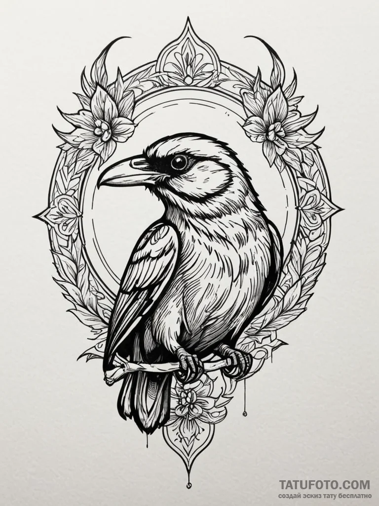 Crimson raven with burning eyes, ink illustra… — эскиз тату (№1751686419_0, 05.07.2025 03:33) — Tatufoto.com