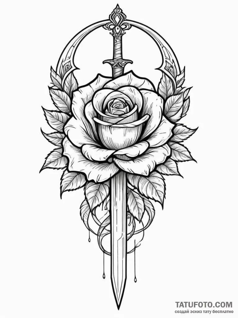 Rose dagger beneath spectral arch, artistic t… — эскиз тату (№1751686759_0, 05.07.2025 03:39) — Tatufoto.com