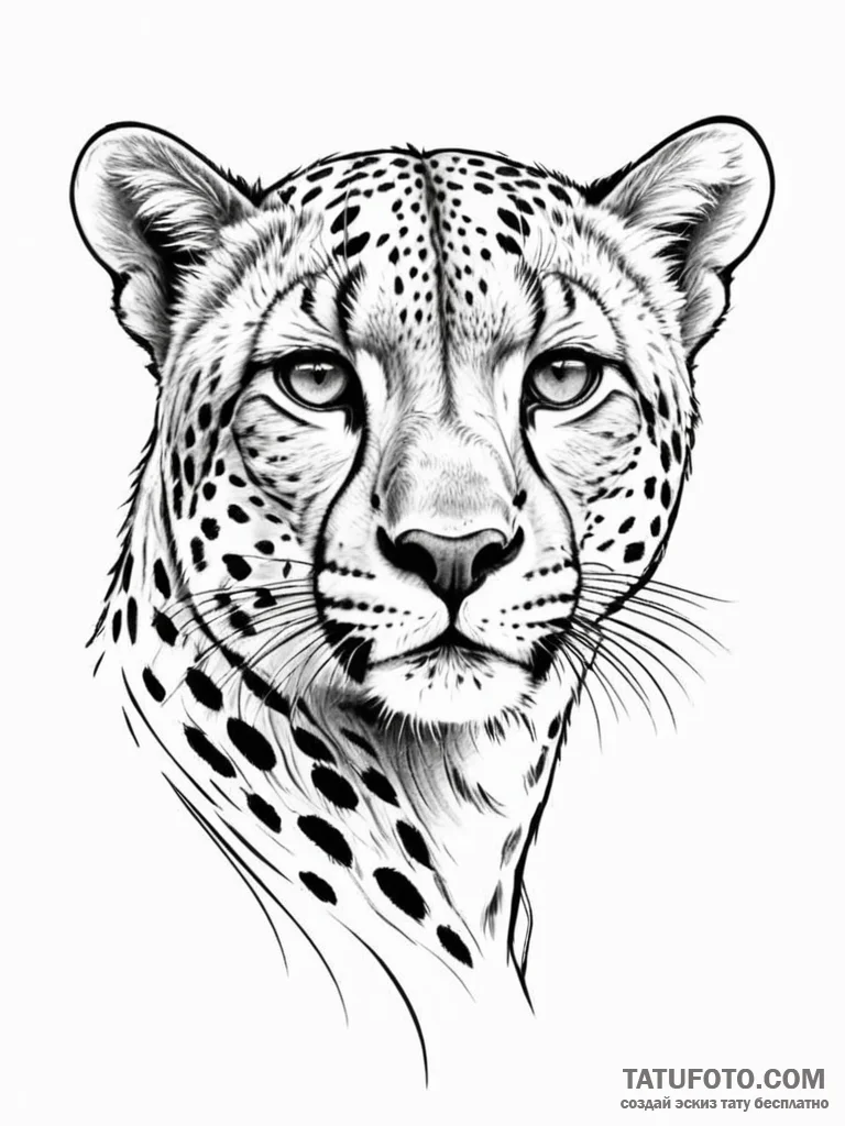 Cheetah, tattoo line art, on a clean white pa… — эскиз тату (№1751686844_0, 05.07.2025 03:40) — Tatufoto.com