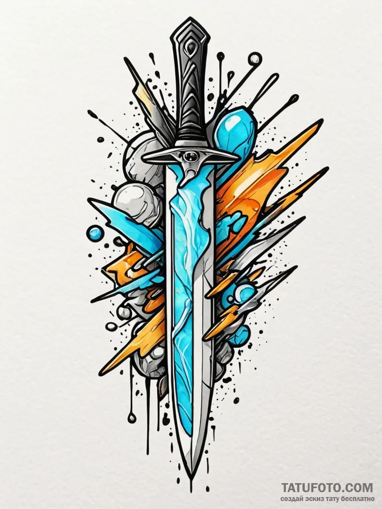 Opal knife splitting spectral thread, concept... - эскиз тату (№1751686928_0, 05.07.2025 03:42) — Tatufoto.com