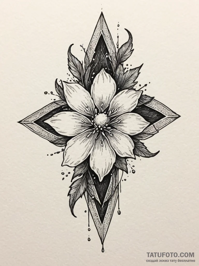 Opal flower blooming through frost, tattoo sk... - эскиз тату (№1751687012_0, 05.07.2025 03:43) — Tatufoto.com
