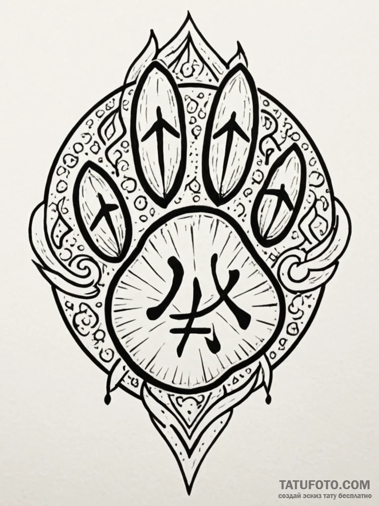 Leopard paw etched with runes, artistic tatto... - эскиз тату (№1751687097_0, 05.07.2025 03:44) — Tatufoto.com