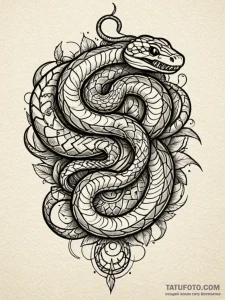 Animated snake biting its tail, tattoo sketch... - эскиз тату (№1751688033_0, 05.07.2025 04:00) — Tatufoto.com