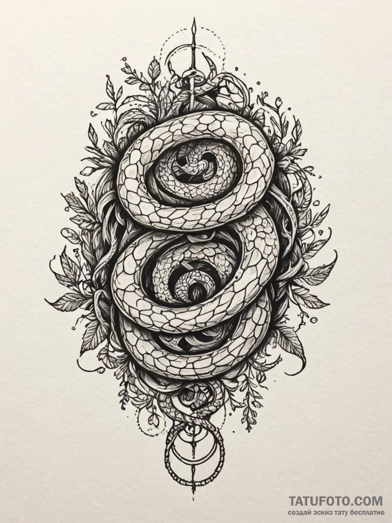 Tide serpent coiling through wreckage, tattoo... - эскиз тату (№1751688373_0, 05.07.2025 04:06) — Tatufoto.com
