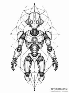 Junk-built robot holding a single, living spr... - эскиз тату (№1751688887_0, 05.07.2025 04:14) — Tatufoto.com