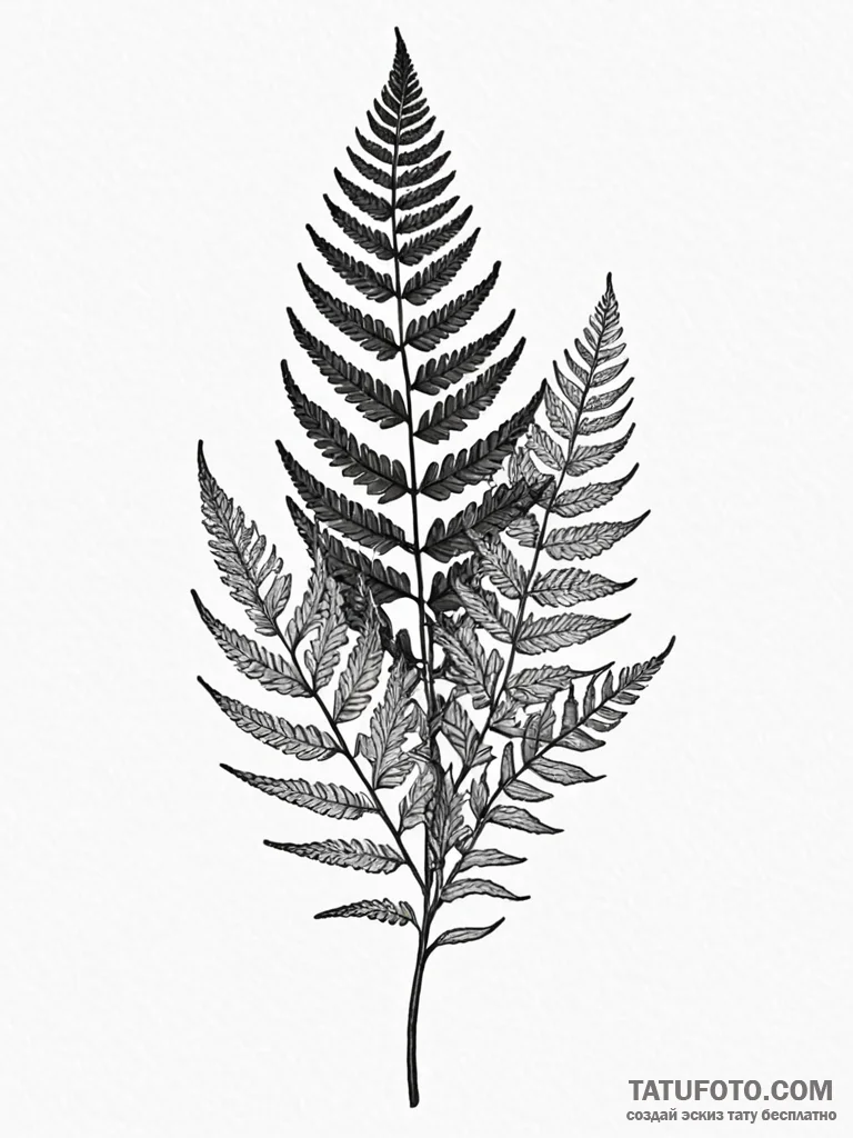 Fern, tattoo flash sheet design, on a clean w... - эскиз тату (№1751689672_0, 05.07.2025 04:27) — Tatufoto.com