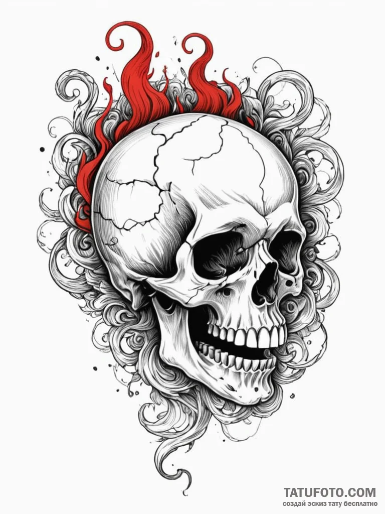 Whispering skull with smoke coming from its m... - эскиз тату (№1751689757_0, 05.07.2025 04:29) — Tatufoto.com