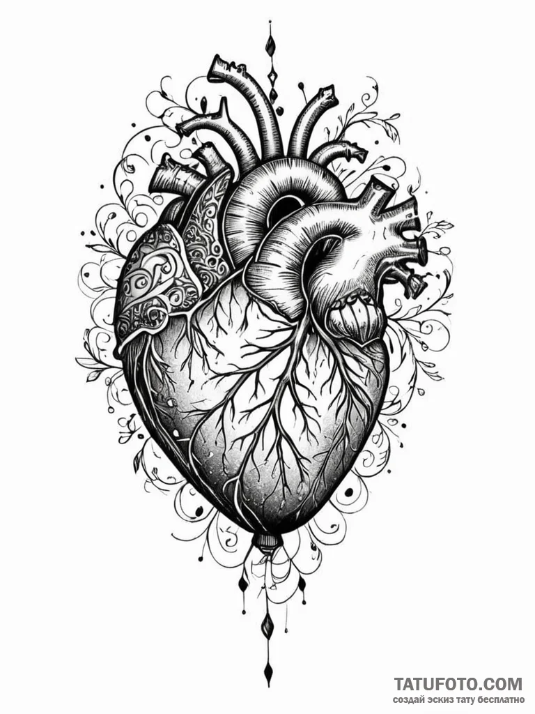 Hot air balloon shaped like an anatomical hea... - эскиз тату (№1751690100_0, 05.07.2025 04:35) — Tatufoto.com