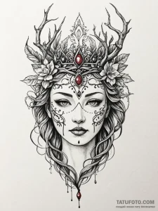 Nymph mask crowned with roots, concept art fo... - эскиз тату (№1751690525_0, 05.07.2025 04:42) — Tatufoto.com