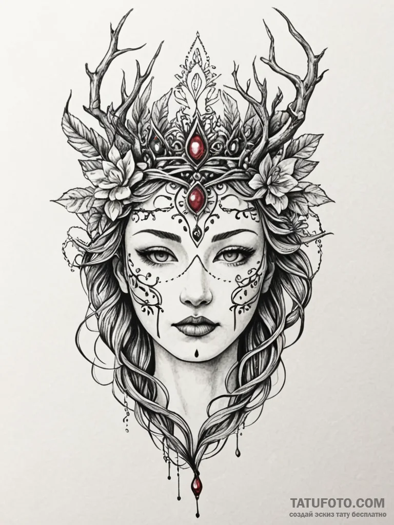 Nymph mask crowned with roots, concept art fo... - эскиз тату (№1751690525_0, 05.07.2025 04:42) — Tatufoto.com