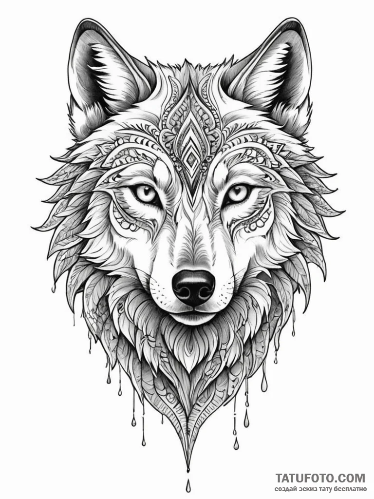 Ice wolf with glowing eyes, tattoo drawing ou... - эскиз тату (№1751690781_0, 05.07.2025 04:46) — Tatufoto.com