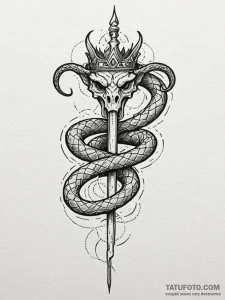 Bone staff crowned with serpent, artistic tat... - эскиз тату (№1751690866_0, 05.07.2025 04:47) — Tatufoto.com