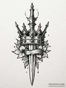 Dagger piercing a crown, symbolizing betrayal... - эскиз тату (№1751690952_0, 05.07.2025 04:49) — Tatufoto.com