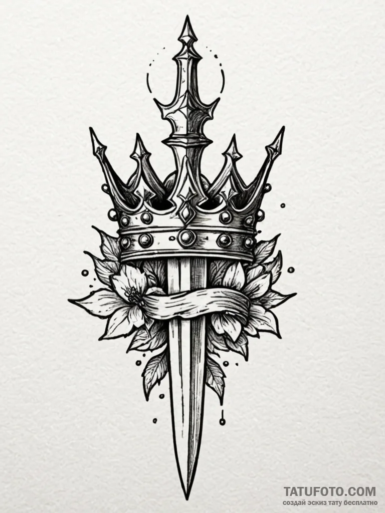 Dagger piercing a crown, symbolizing betrayal... - эскиз тату (№1751690952_0, 05.07.2025 04:49) — Tatufoto.com