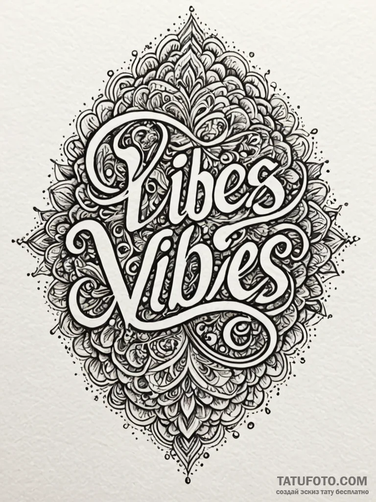 Word 'vibes' in a cool font, tattoo sketch de... - эскиз тату (№1751691298_0, 05.07.2025 04:54) — Tatufoto.com