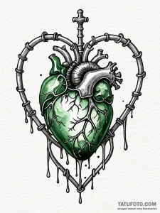 Emerald heart in skeletal cage, tattoo sketch... - эскиз тату (№1751691567_0, 05.07.2025 04:59) — Tatufoto.com