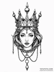 Chain-bound crown levitating, tattoo line art... - эскиз тату (№1751692286_0, 05.07.2025 05:11) — Tatufoto.com
