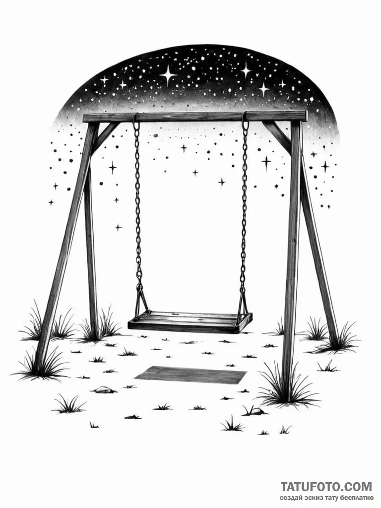 Empty swing set under a starry sky, artistic... - эскиз тату (№1751692371_0, 05.07.2025 05:12) — Tatufoto.com