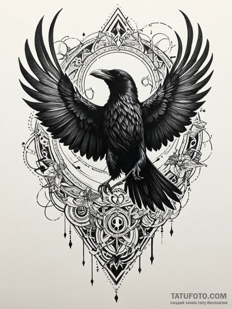 Arcane raven with ethereal shadow, concept ar... - эскиз тату (№1751692542_0, 05.07.2025 05:15) — Tatufoto.com